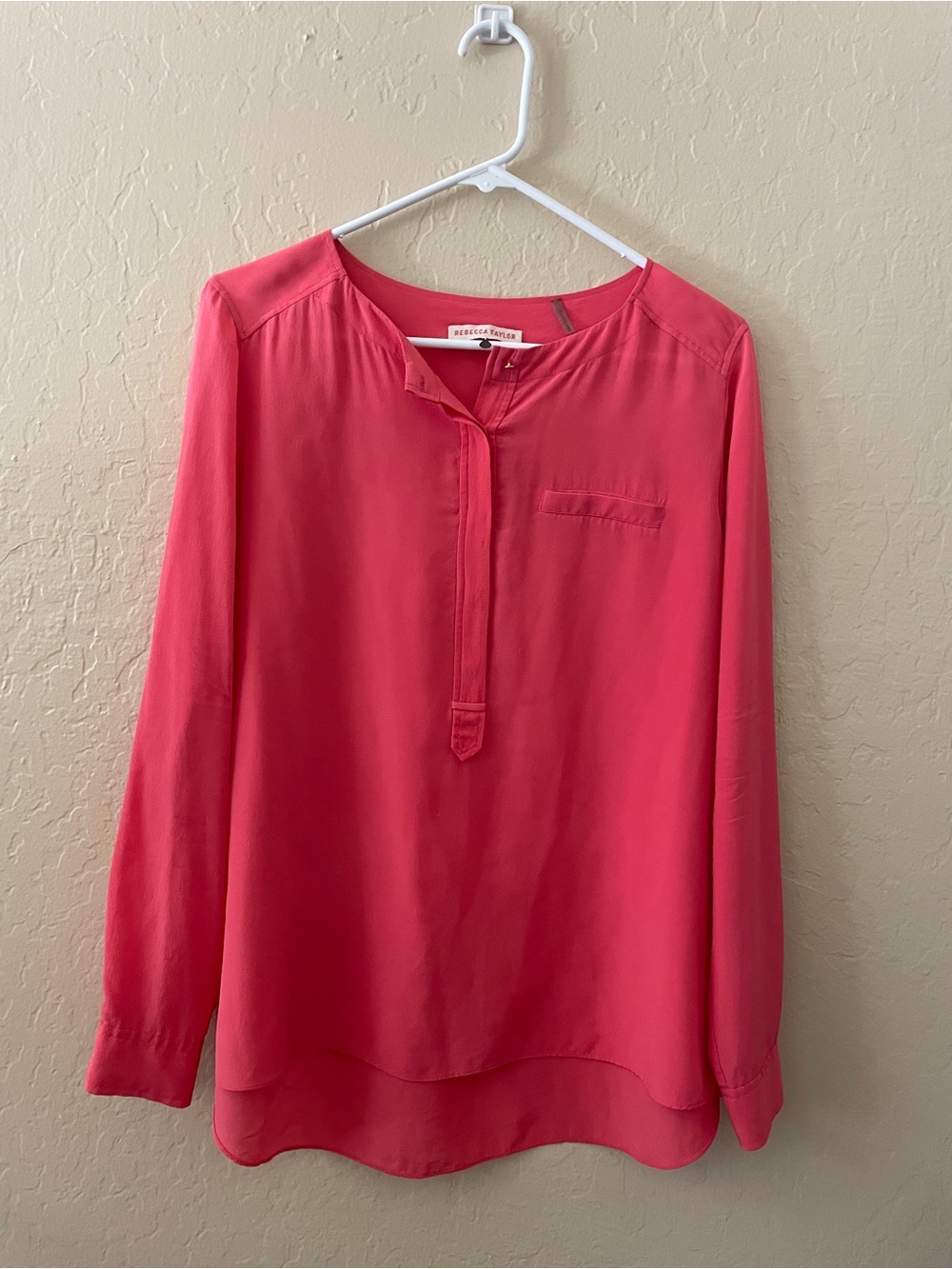 Rebecca Taylor Coral Pink Long-Sleeve Pullover Blouse
